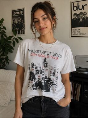Backstreet Boys DNA World Tour Graphic Band Tee White Short Sleeve T Shirt